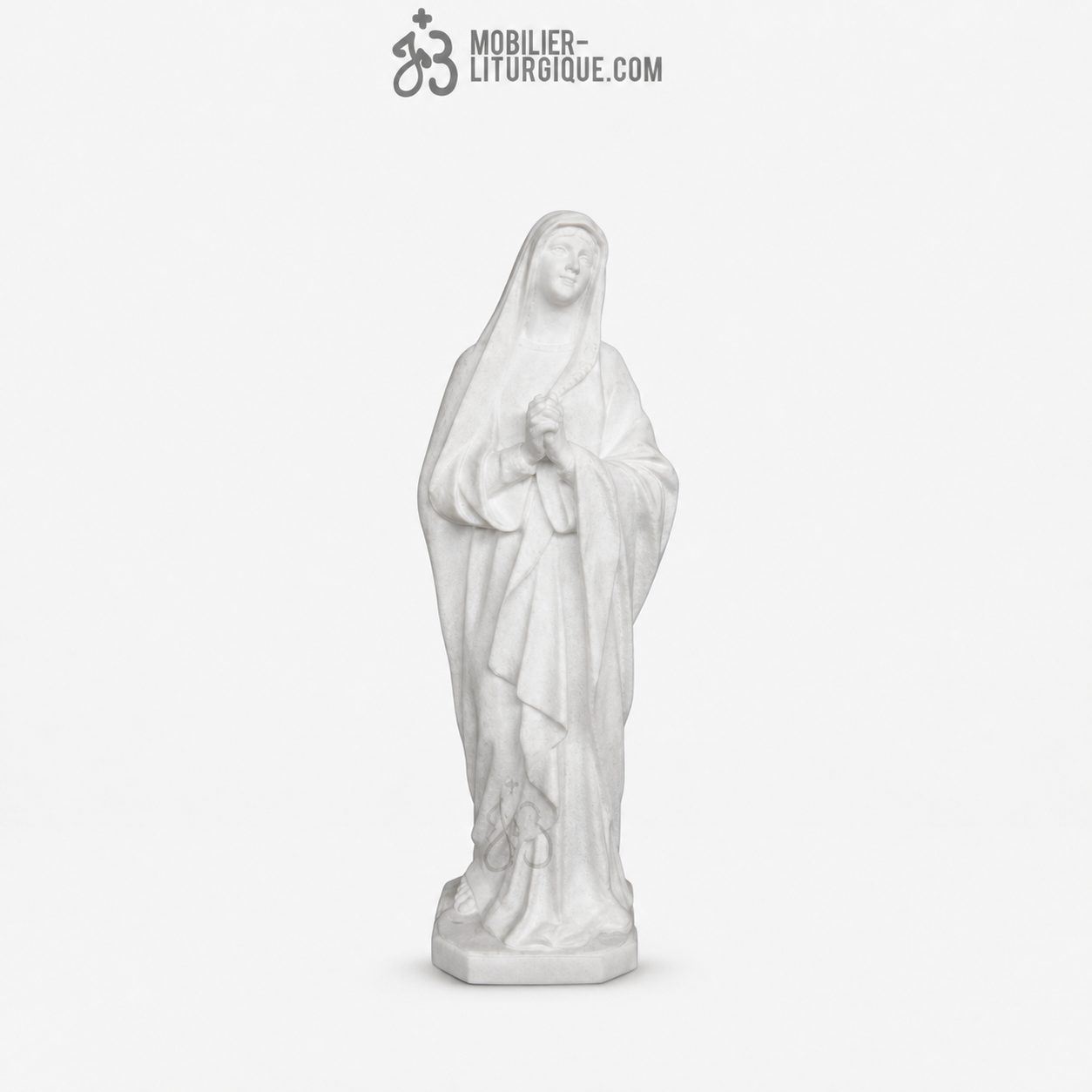 Statue Vierge Adoratrice, en poudre de marbre blanc, 105 cm