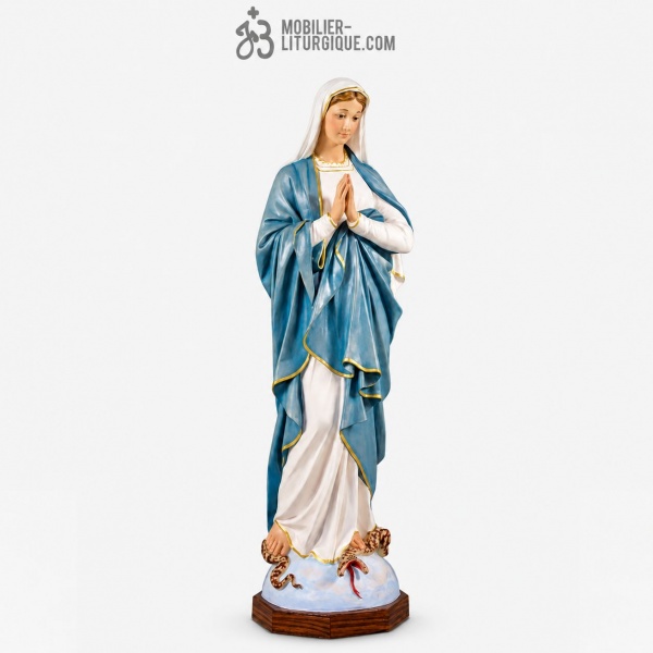 Statue Vierge aux mains jointes Polychrome:Hauteur 130 cm