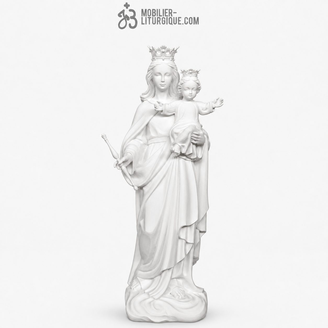 Statue Vierge Auxiliatrice avec l\'Enfant en marbre blanc 80 cm
