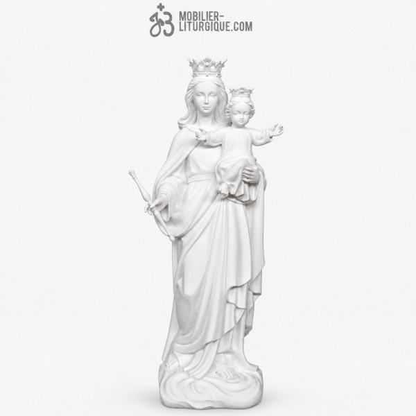 Statue Vierge Auxiliatrice avec l\'Enfant en marbre blanc 80 cm