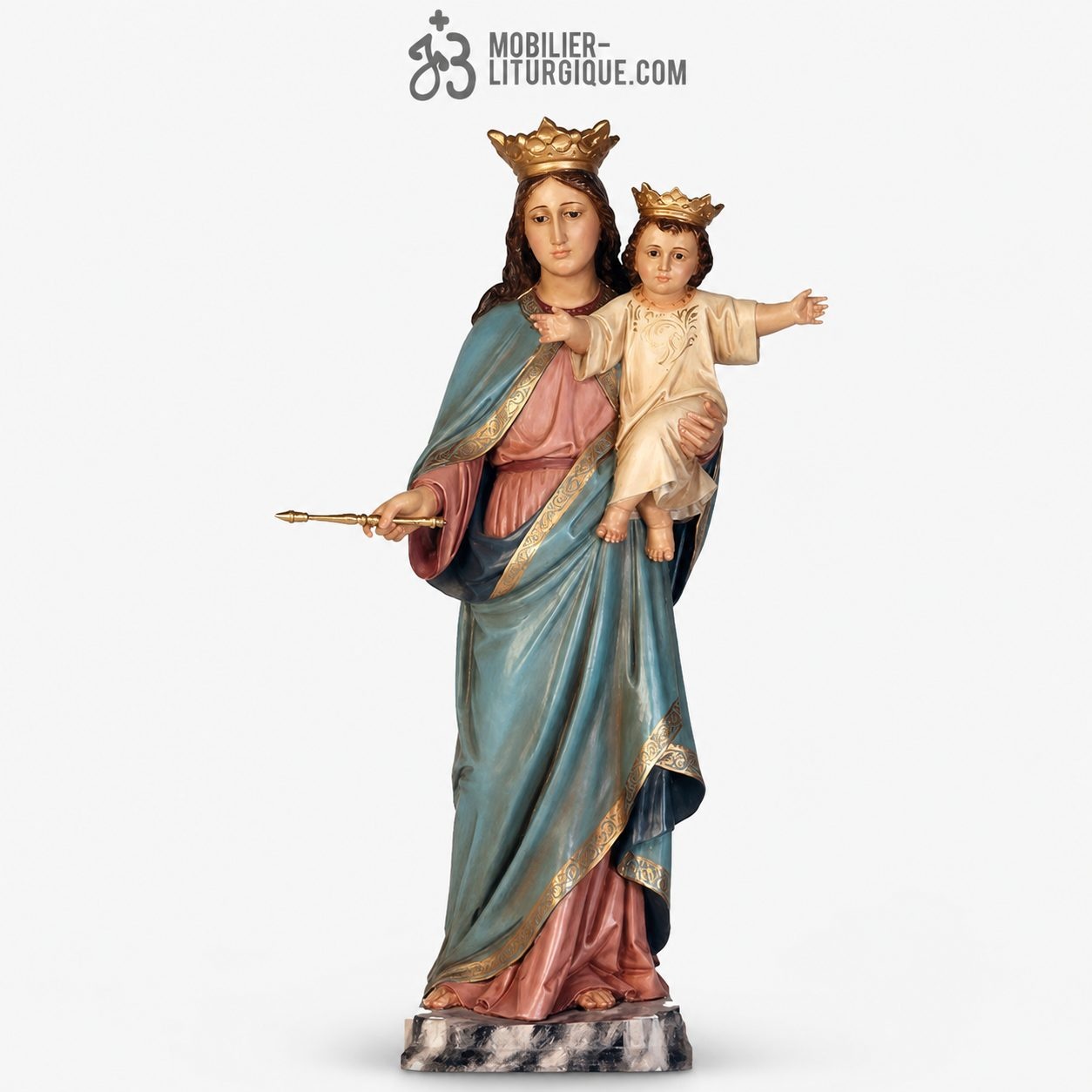 Statue Vierge Auxiliatrice Polychrome Antique
