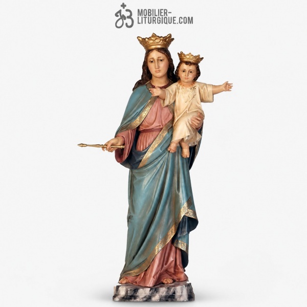 Statue Vierge Auxiliatrice Polychrome Antique