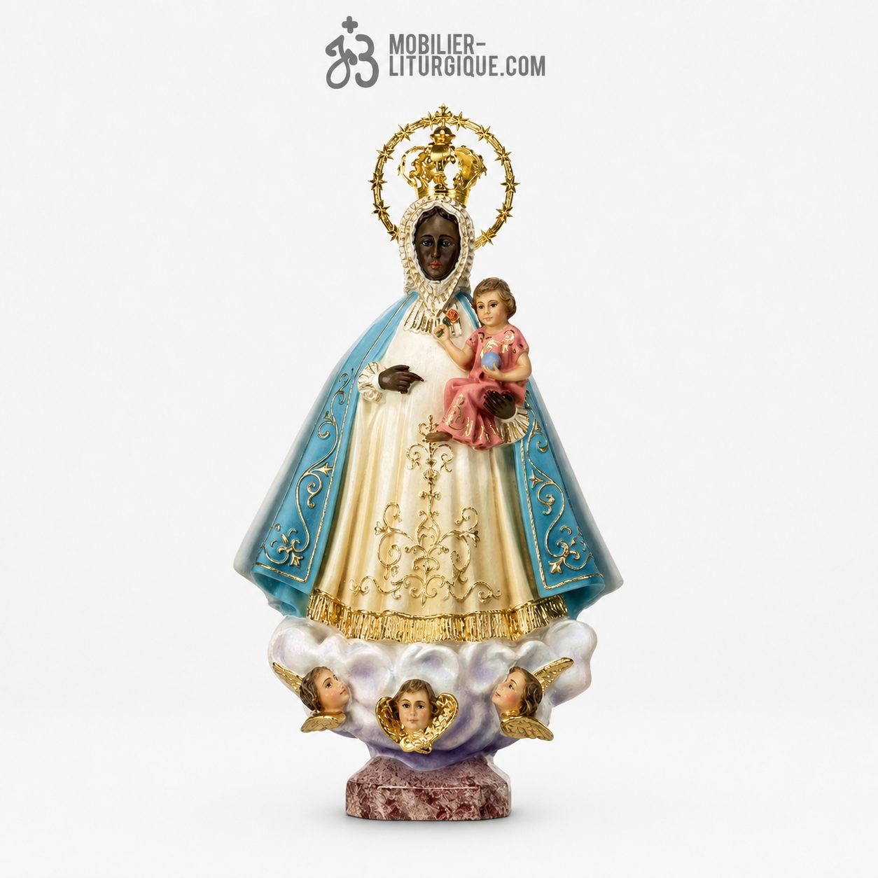 Statue Vierge avec l\'enfant J&eacute;sus Polychrome Antique