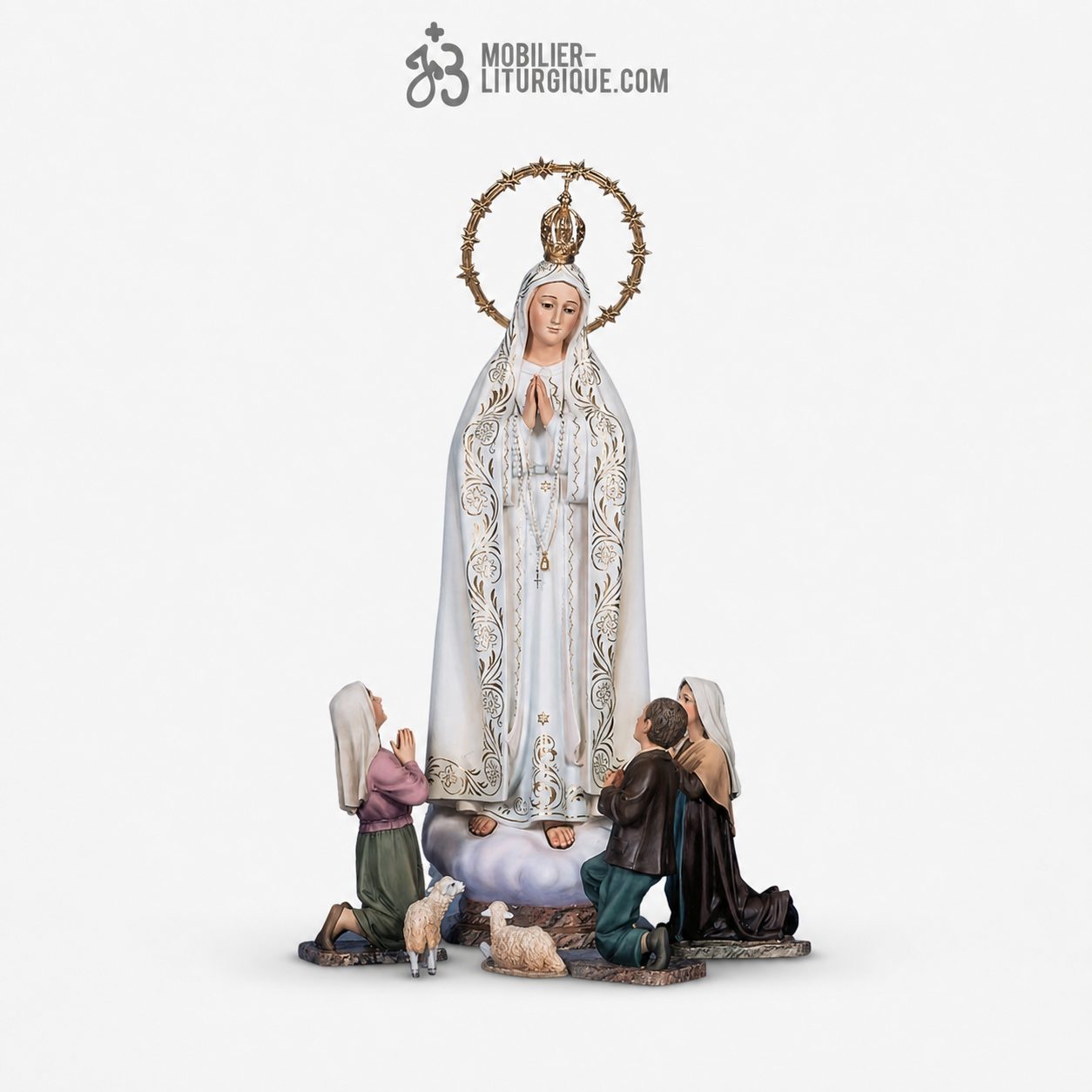 Statue Vierge de Fatima Polychrome Antique