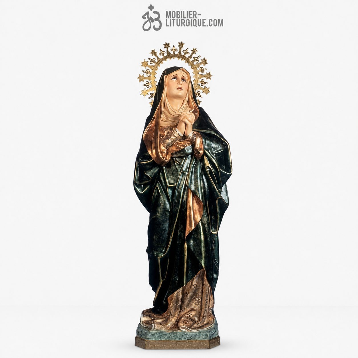 Statue Vierge Douloureuse Polychrome Antique