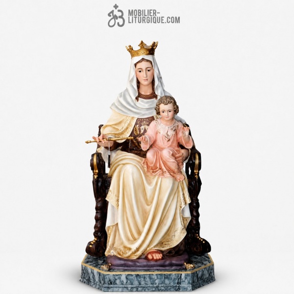 Statue Vierge du Carmel Polychrome Antique