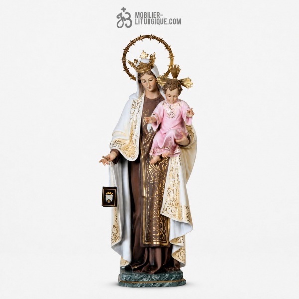 Statue Vierge du Carmel Polychrome Antique