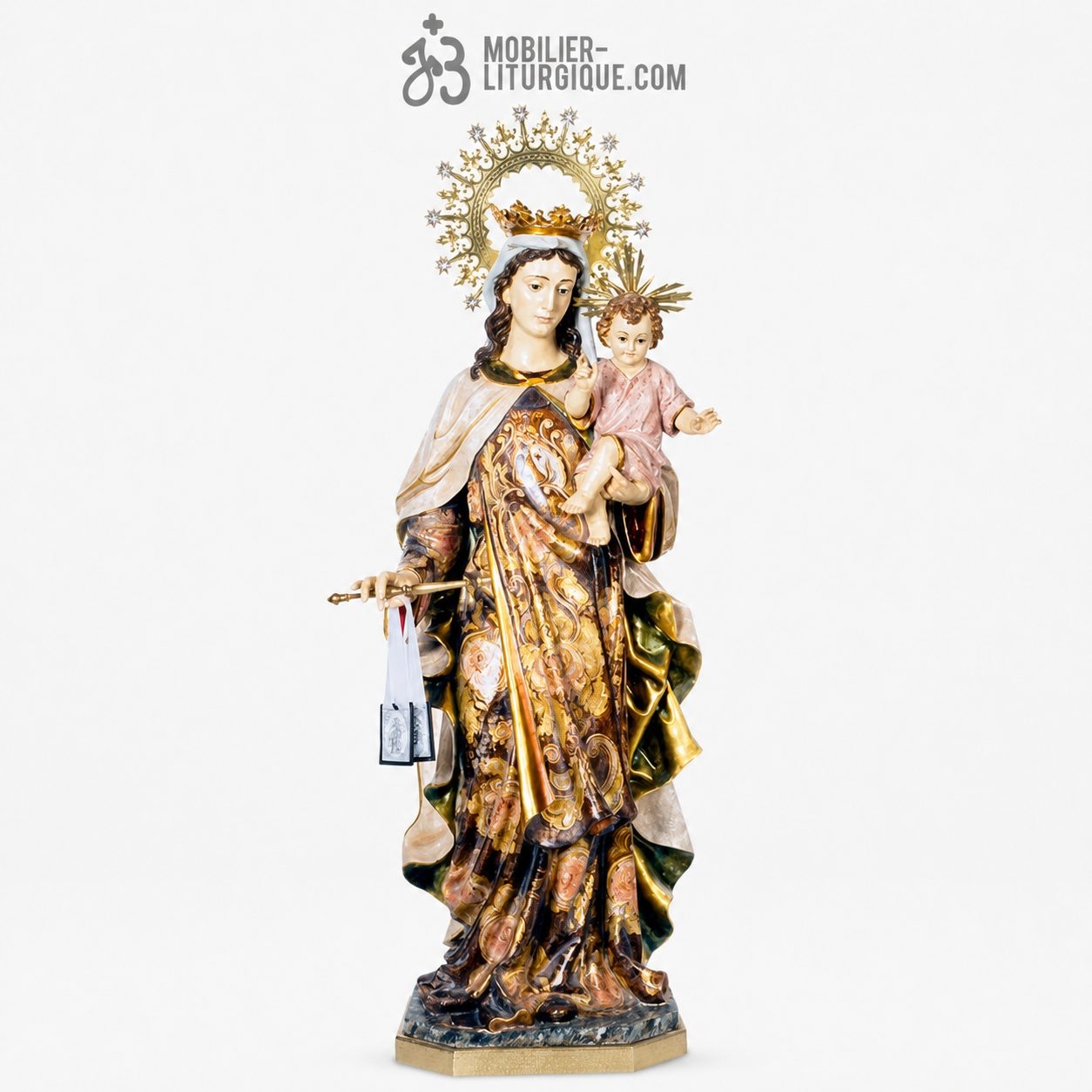 Statue Vierge du Carmel Polychrome Antique