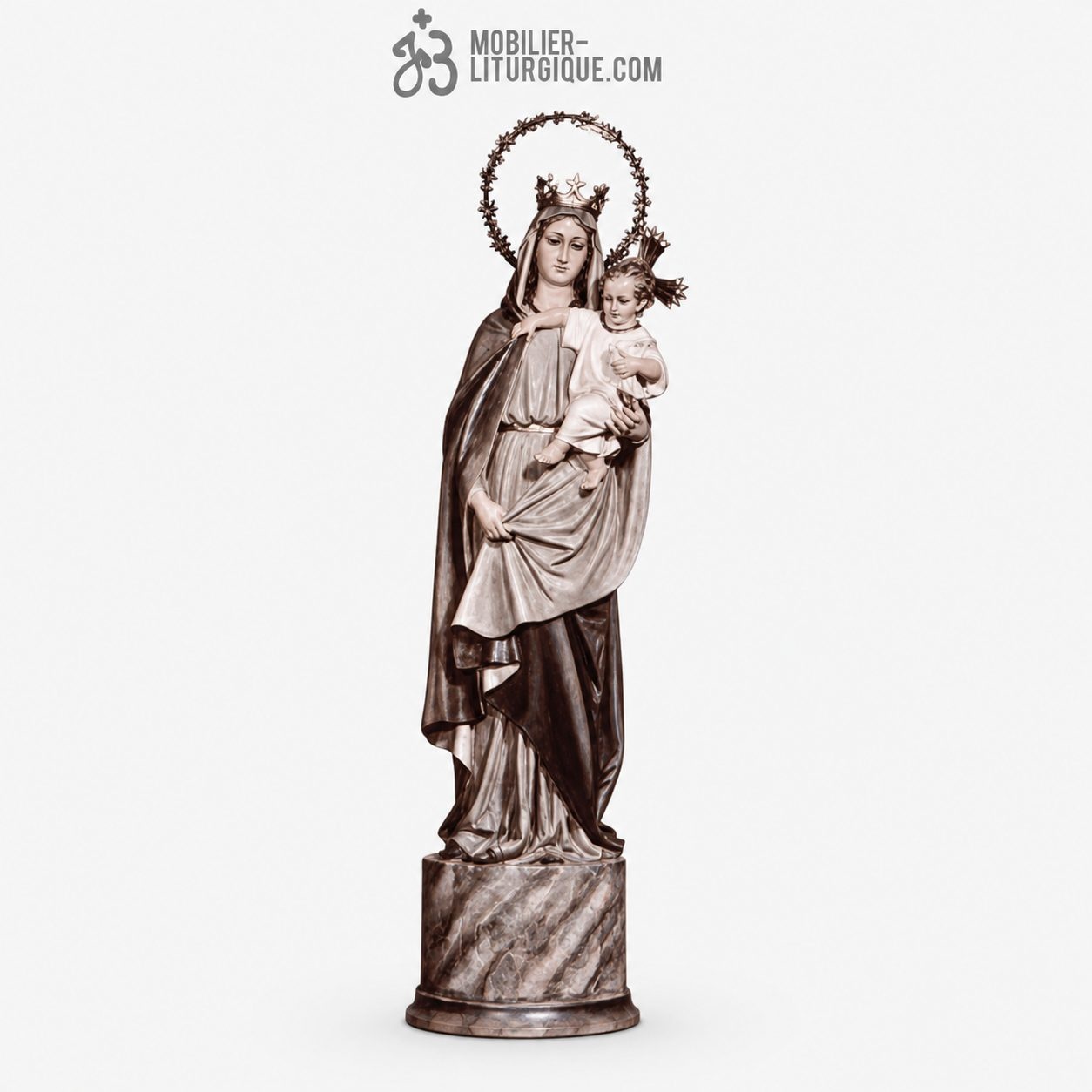 Statue Vierge du Pilier Polychrome Antique