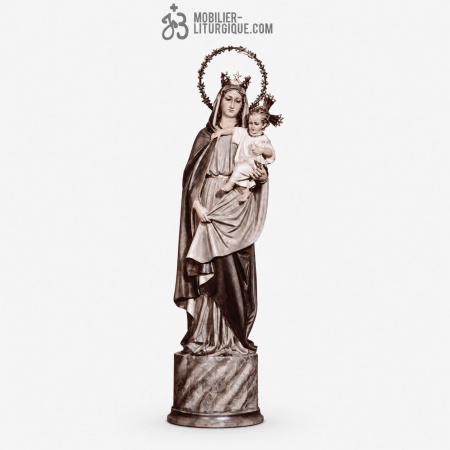 Statue Vierge du Pilier Polychrome Antique