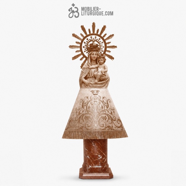 Statue Vierge du Pilier Polychrome Antique