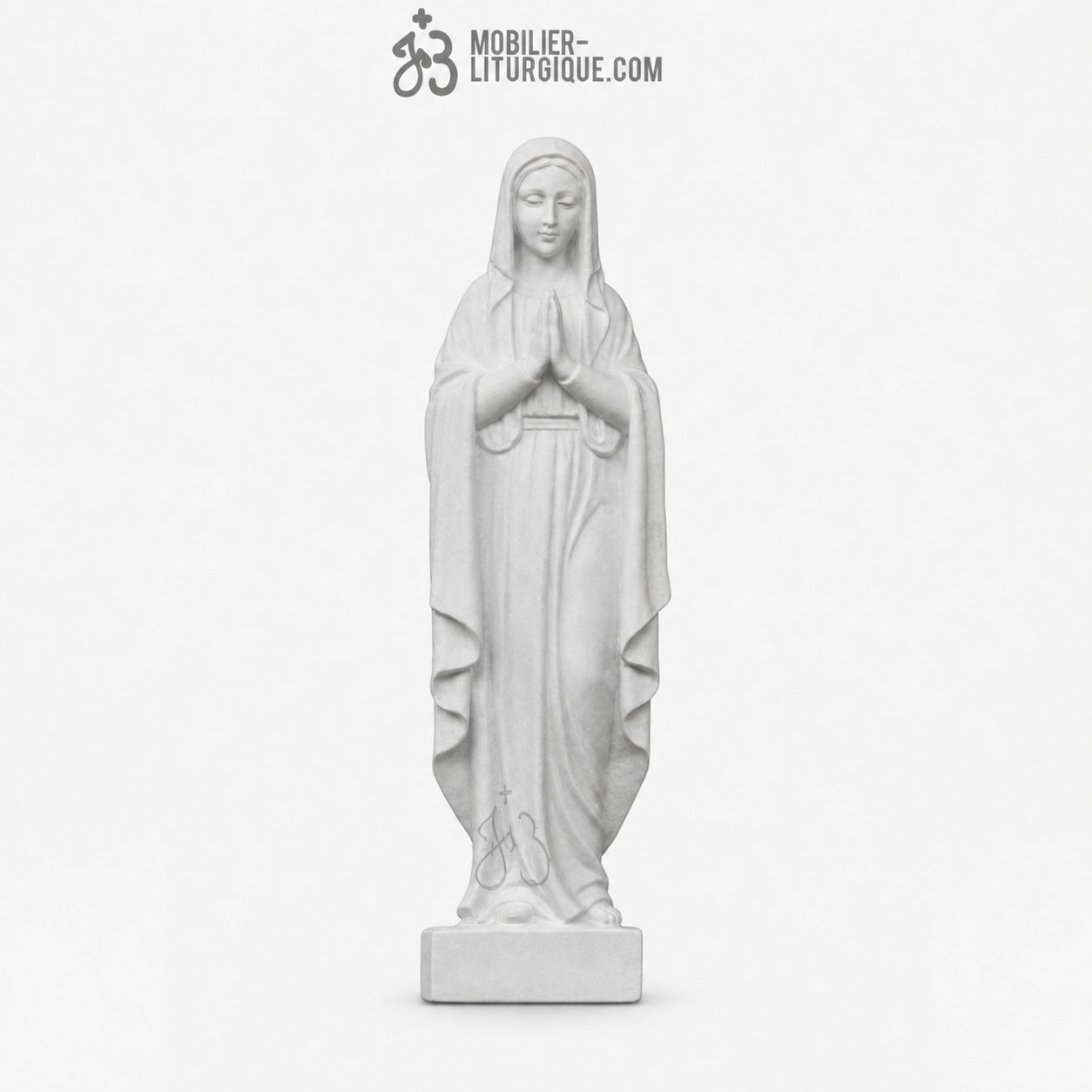 Statue Vierge en pri&egrave;re ,en poudre de marbre reconstitu&eacute; synth&eacute;tique,51 cm