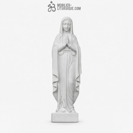 Statue Vierge en pri&egrave;re ,en poudre de marbre reconstitu&eacute; synth&eacute;tique,51 cm