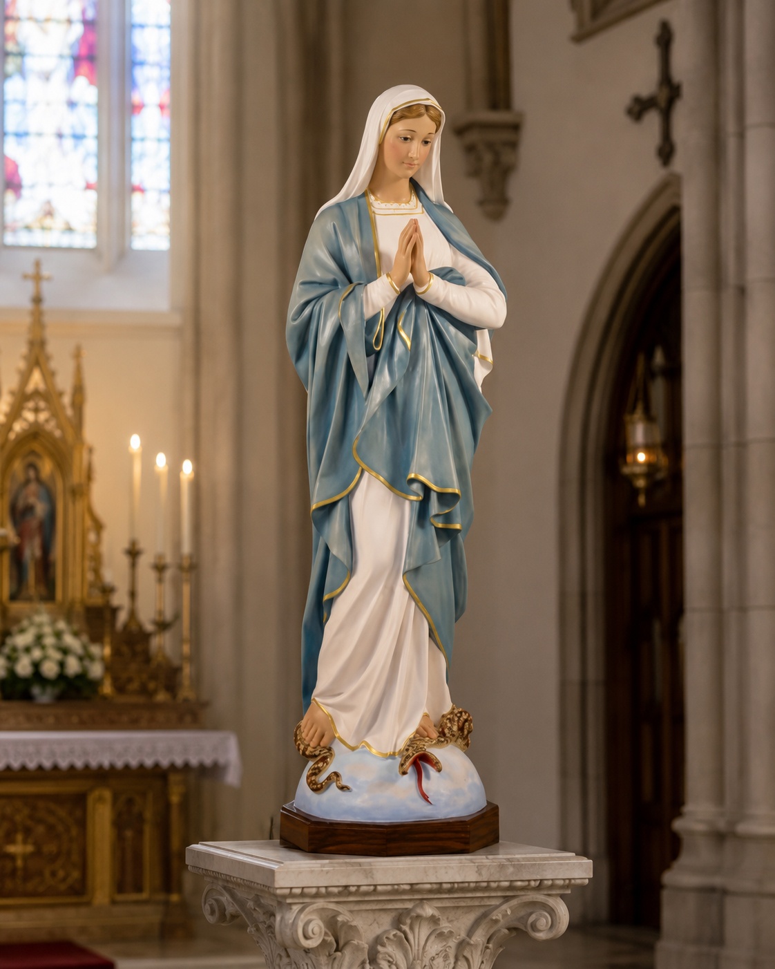 Statue Vierge Miraculeuse Polychrome:Hauteur 130 cm