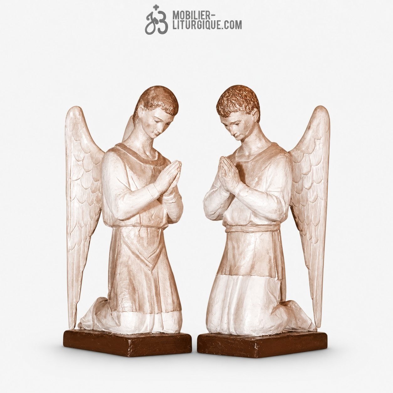 Statues Anges &agrave; genoux Polychrome Antique