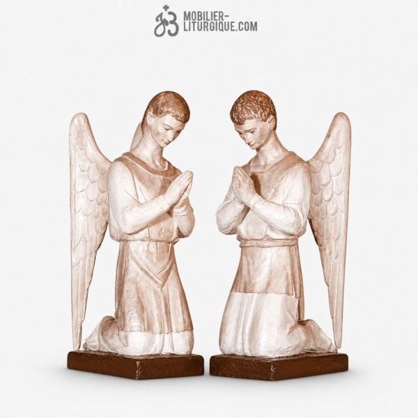 Statues Anges � genoux Polychrome Antique