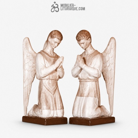 Statues Anges &agrave; genoux Polychrome Antique