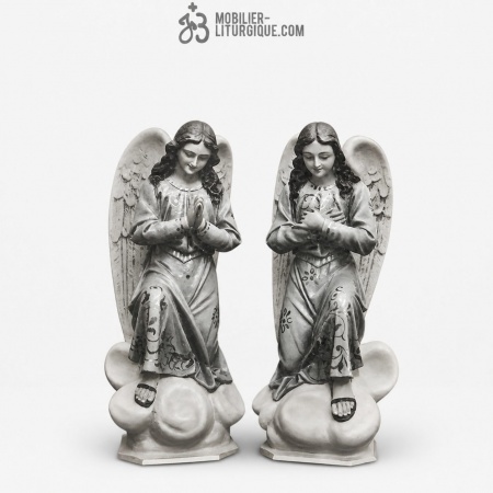 Statues Anges � genoux Polychrome Antique