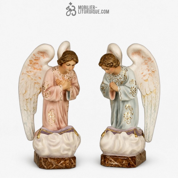 Statues Anges � genoux Polychrome Antique