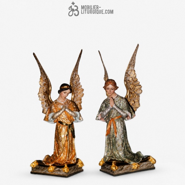 Statues Anges Polychrome Antique