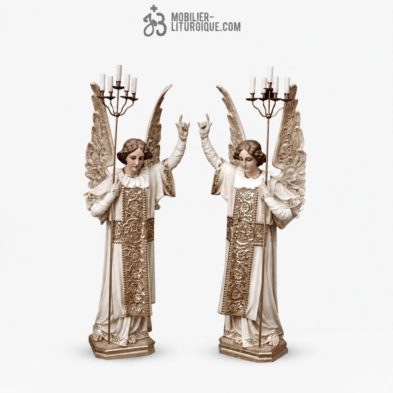 Statues Anges Polychrome Antique