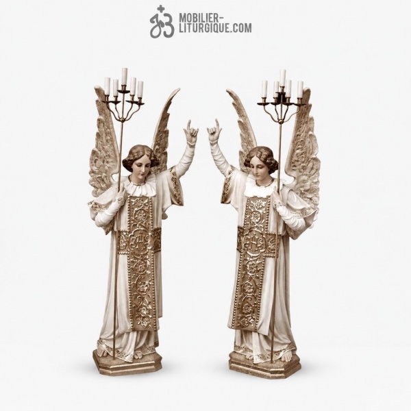Statues Anges Polychrome Antique