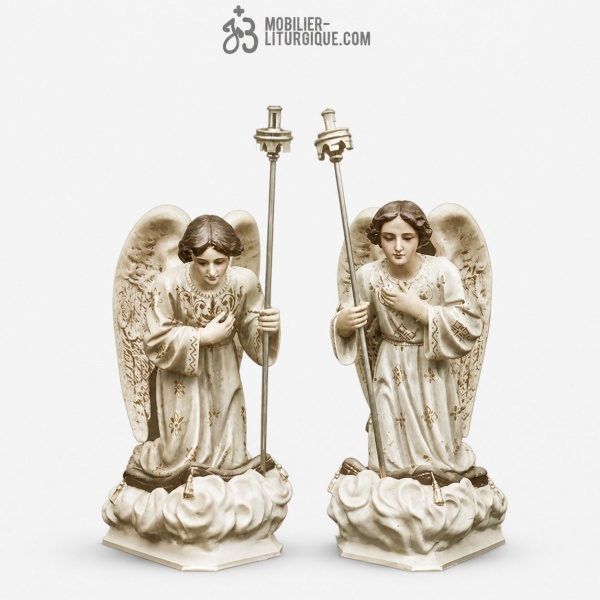 Statues Anges Polychrome Antique