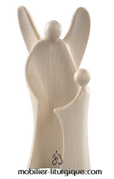 Statue Ange gardien en bois de 20 cm - Ailes blanches