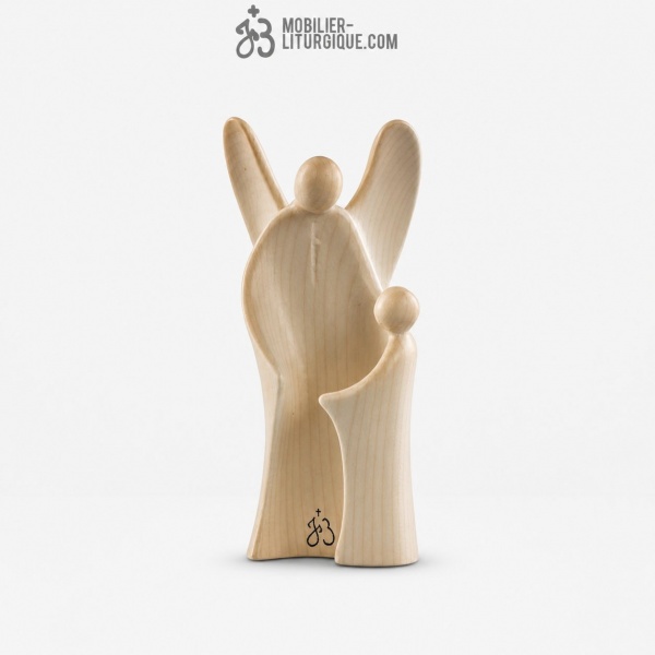 Statuette Ange Gardien design en bois naturel