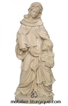 statuette sainte anne enseignant à marie en bois naturel