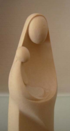 statuette vierge à l'enfant design bois naturel vue de profil